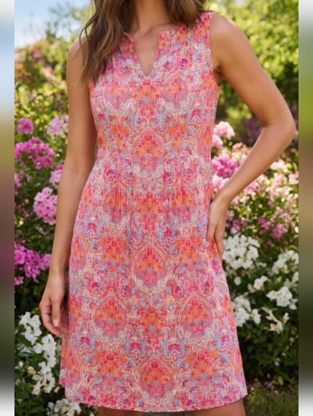 J Jill Love Linen Paisley Midi Dress Womens Boho Colorful Sundress Resort Sz XS